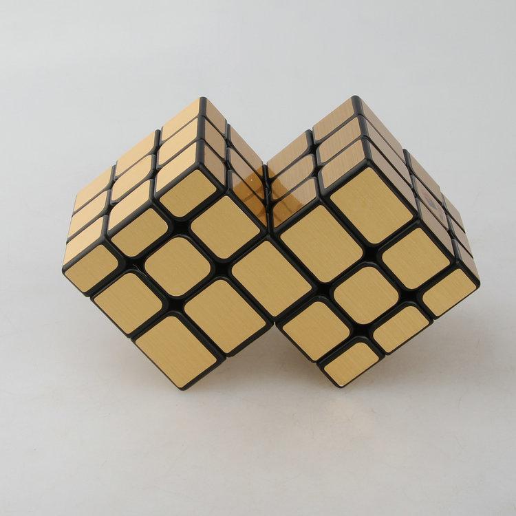 (image for) Cubetwist Unequal‑Size 2‑in‑3 Conjoined Siamese Cube Black Base Golden Stickers 3x3 Irregular Shape Twist Puzzle
