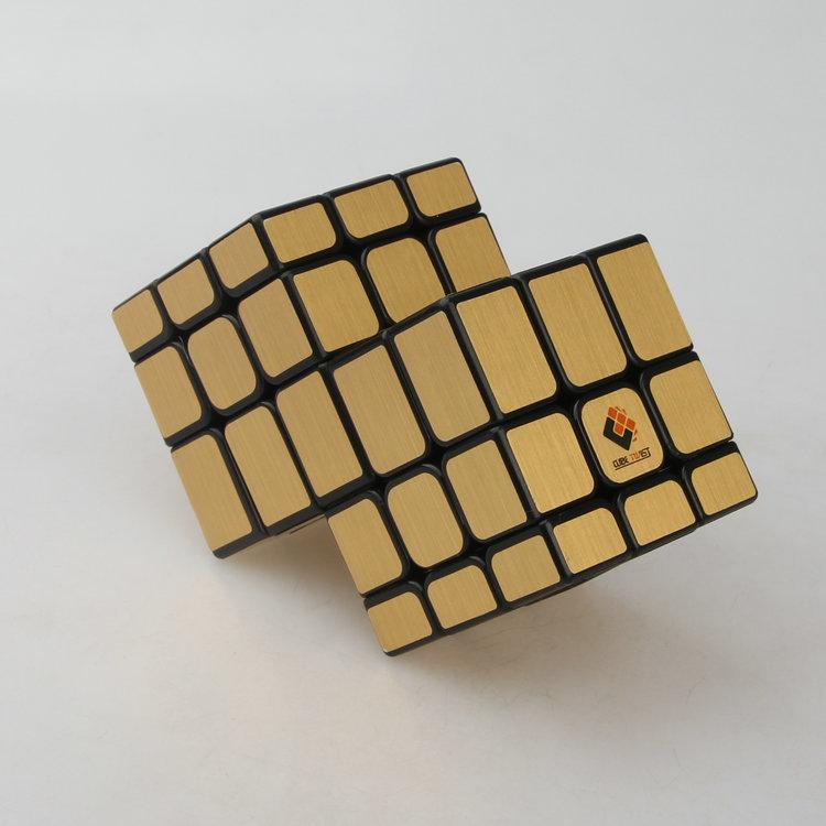 (image for) Cubetwist Unequal‑Size 2‑in‑3 Conjoined Siamese Cube Black Base Golden Stickers 3x3 Irregular Shape Twist Puzzle