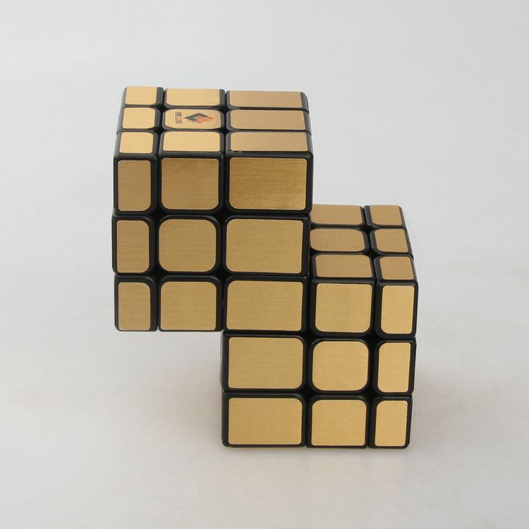 (image for) Cubetwist Unequal‑Size 2‑in‑3 Conjoined Siamese Cube Black Base Golden Stickers 3x3 Irregular Shape Twist Puzzle