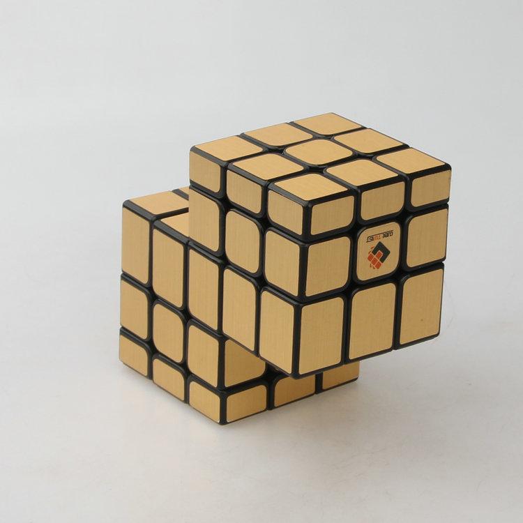 (image for) Cubetwist Unequal‑Size 2‑in‑3 Conjoined Siamese Cube Black Base Golden Stickers 3x3 Irregular Shape Twist Puzzle