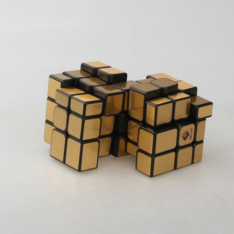 (image for) Cubetwist Unequal‑Size 2‑in‑3 Conjoined Siamese Cube Black Base Golden Stickers 3x3 Irregular Shape Twist Puzzle