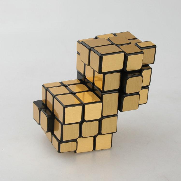 (image for) Cubetwist Unequal‑Size 2‑in‑3 Conjoined Siamese Cube Black Base Golden Stickers 3x3 Irregular Shape Twist Puzzle