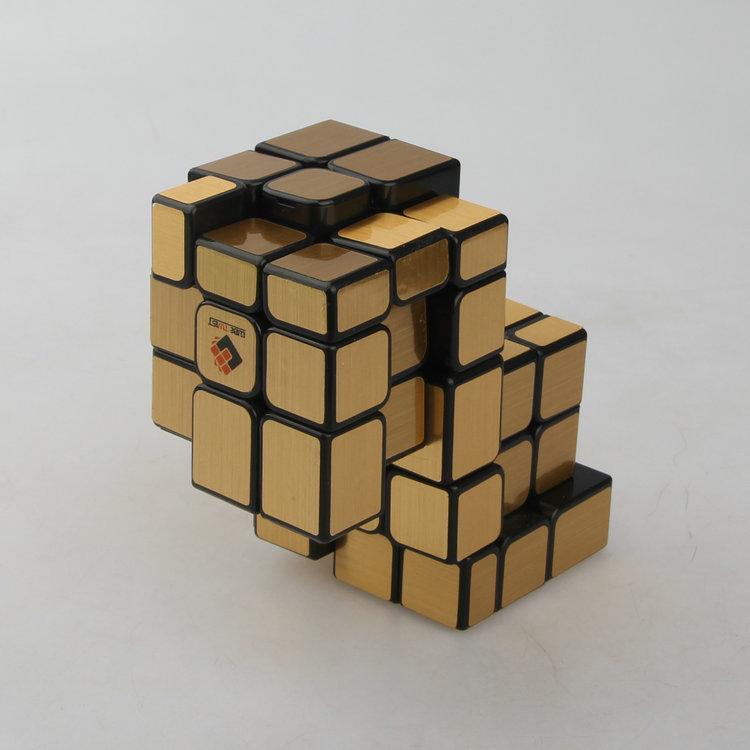 (image for) Cubetwist Unequal‑Size 2‑in‑3 Conjoined Siamese Cube Black Base Golden Stickers 3x3 Irregular Shape Twist Puzzle