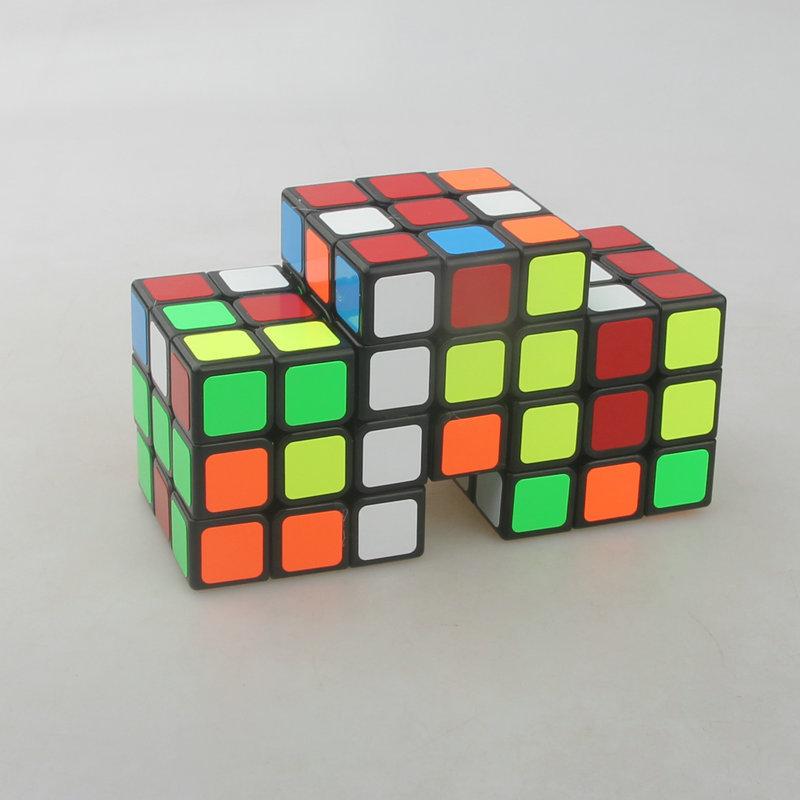 (image for) CubeTwist Siamese 3x3 Cube Series, 2‑6 / 3‑6 / 4‑6 / 5‑6 / 6‑6 Connected Bandaged Puzzle, Black Body Restricted Rotation Mod