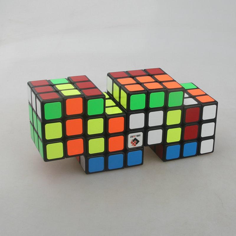 (image for) CubeTwist Siamese 3x3 Cube Series, 2‑6 / 3‑6 / 4‑6 / 5‑6 / 6‑6 Connected Bandaged Puzzle, Black Body Restricted Rotation Mod